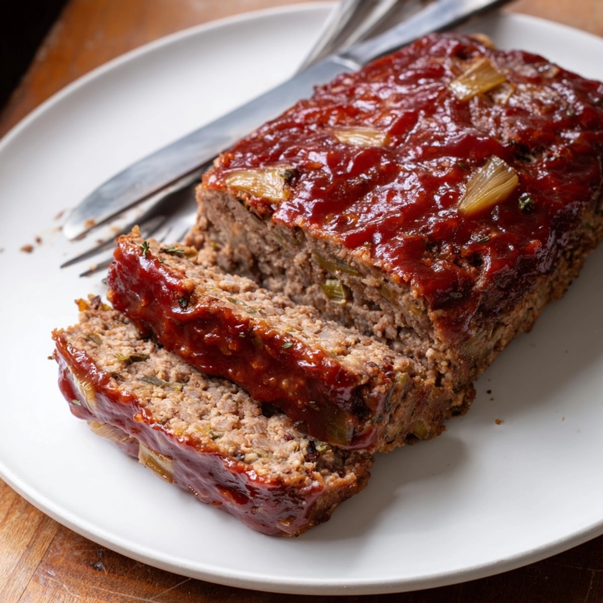 Homemade Meatloaf with Leeks recipe, showcasing juicy texture and savory browned topping.