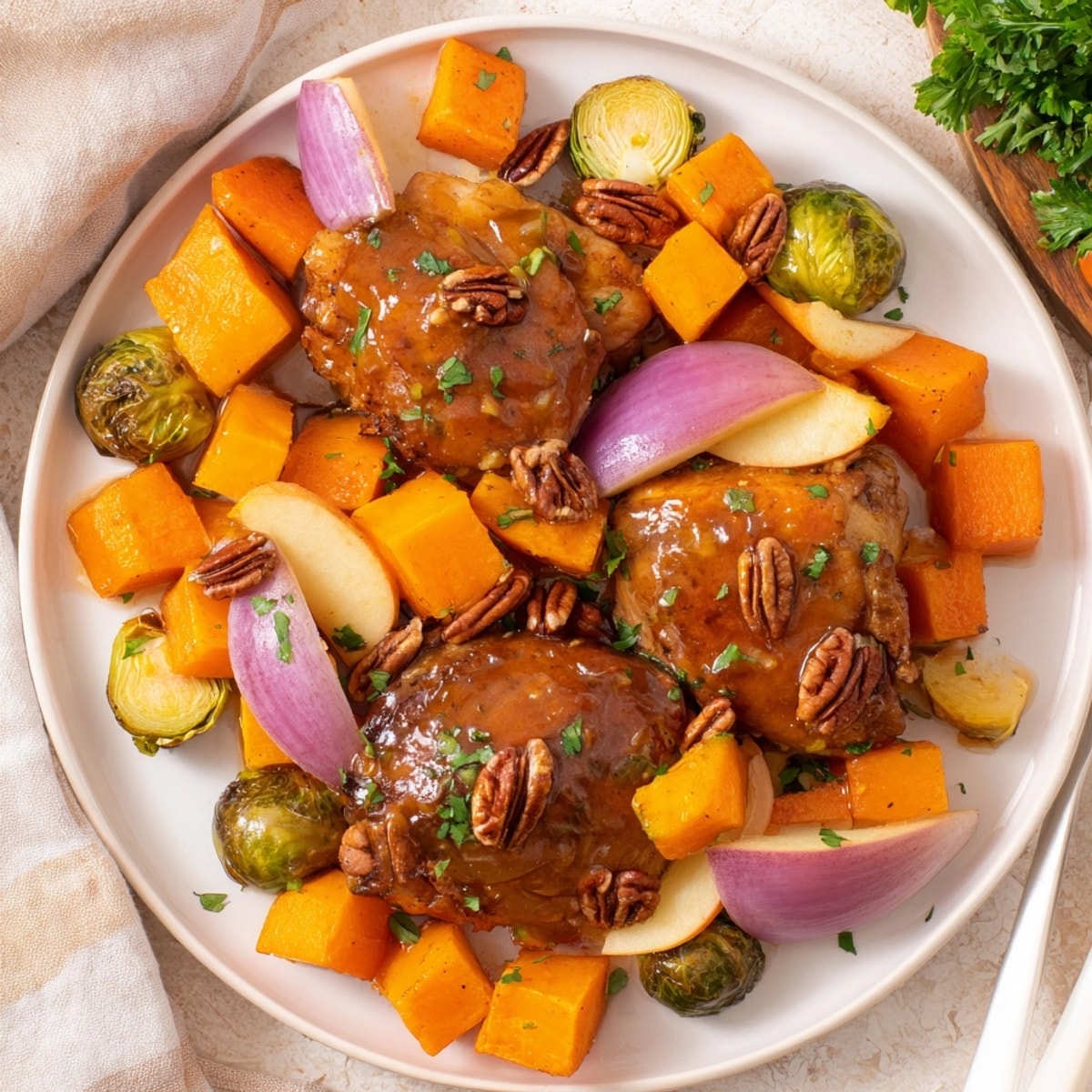 Imagine savory autumn flavors: a Harvest Sheet-Pan Dinner, perfect weeknight comfort food.