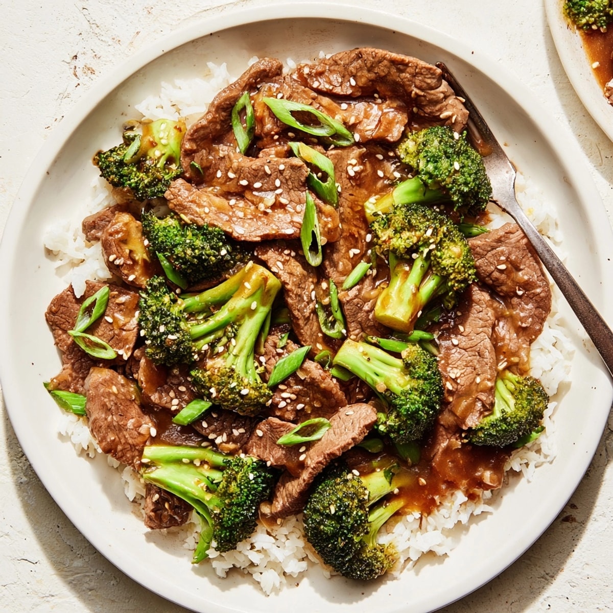 A comforting bowl of Slow Cooker Beef and Broccoli, ready to be served over fluffy rice.