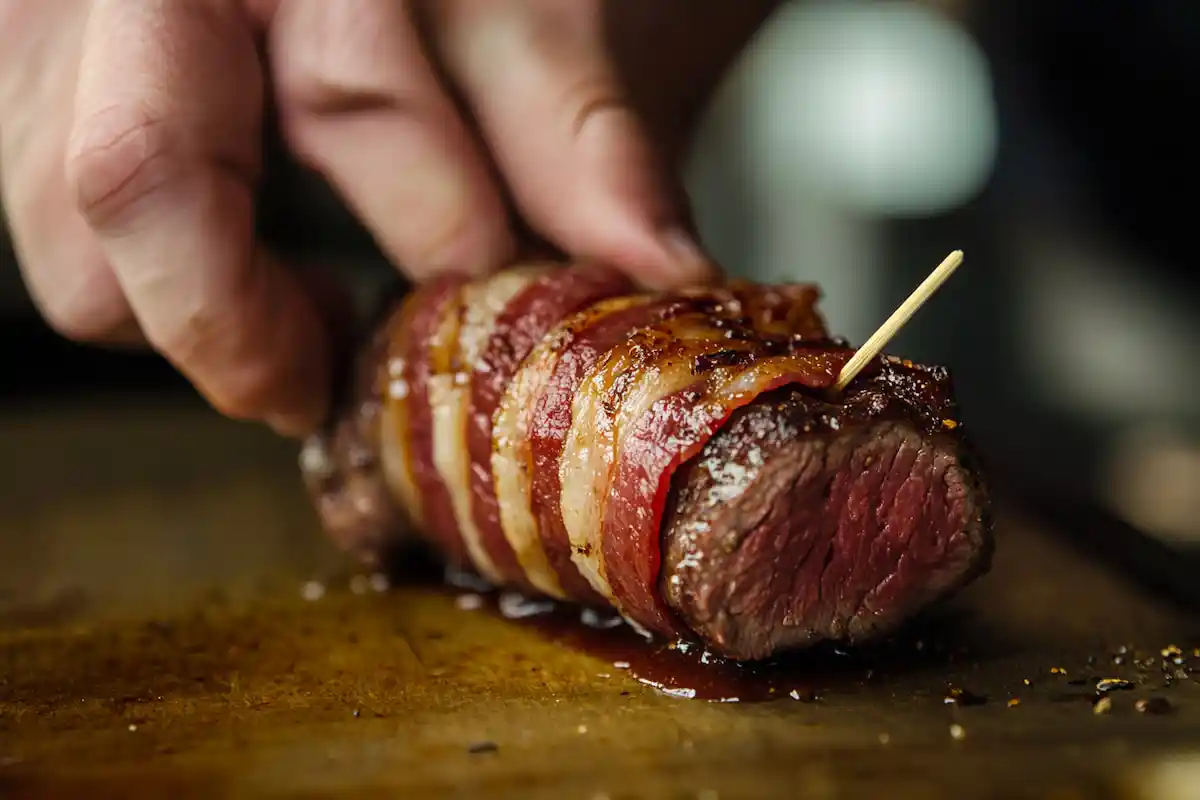 Bacon wrapped filet mignon preparation