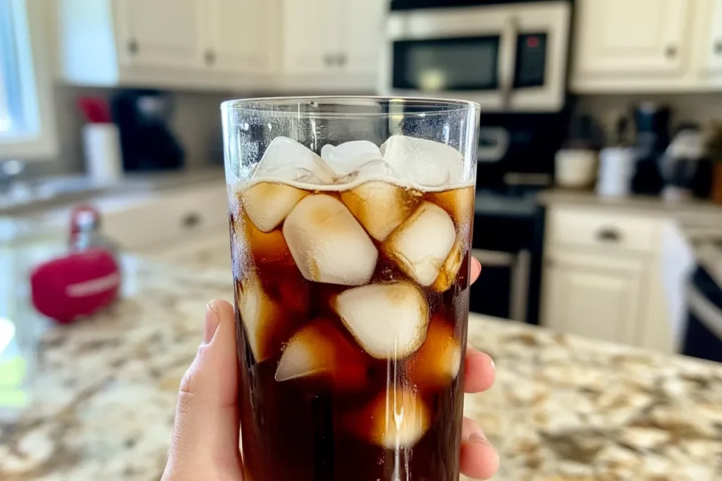 Decaf cold brew coffee in a glass