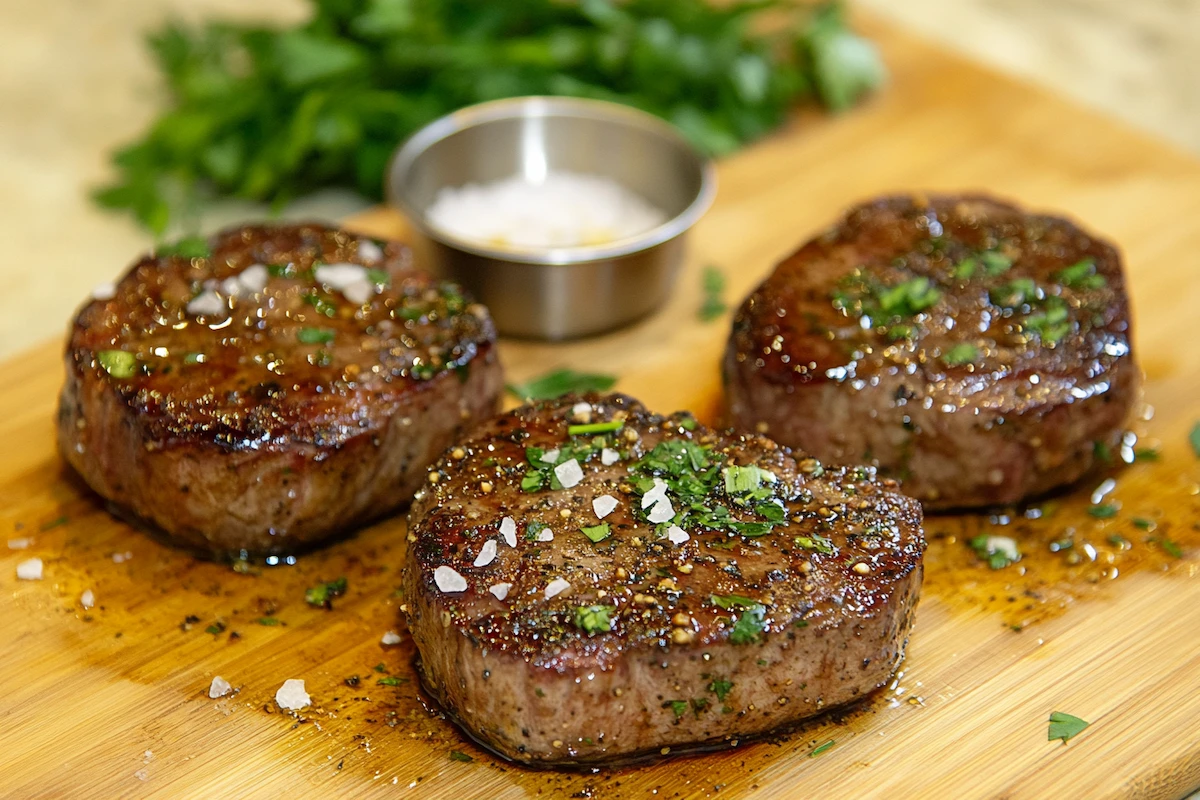 Filet mignon in air fryer serving