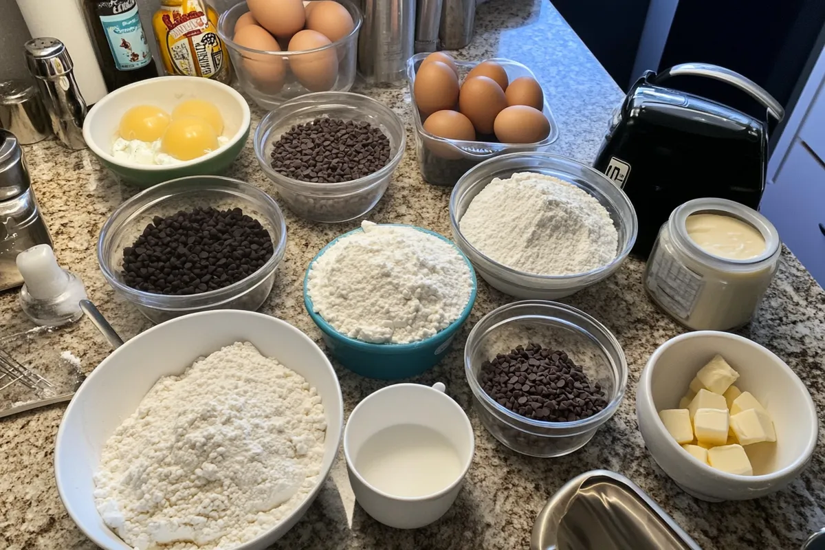 Ingredients for mini chocolate chip cookies