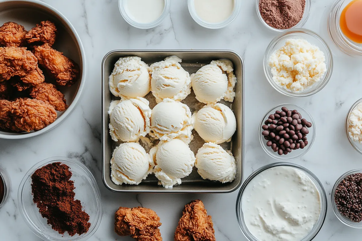 Fried chicken ice cream made of Ingredients