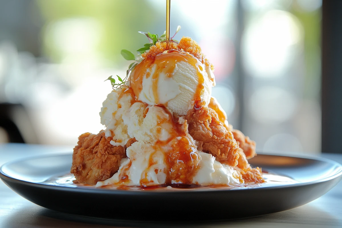 Fried chicken ice cream made of honey