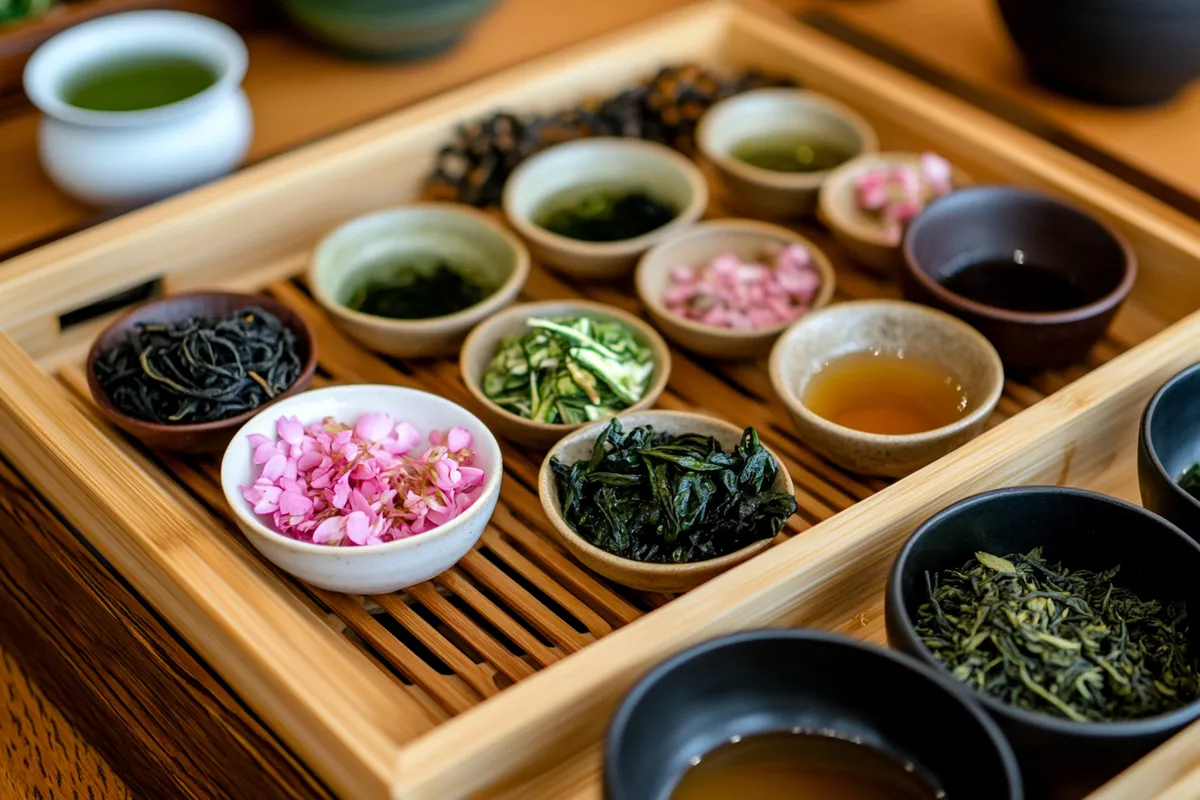 Cherry blossom iced tea ingredients on display