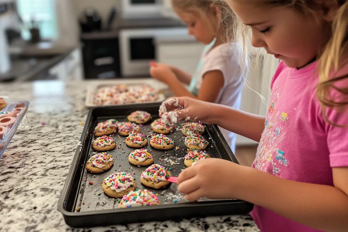 Kids baking mini cookies