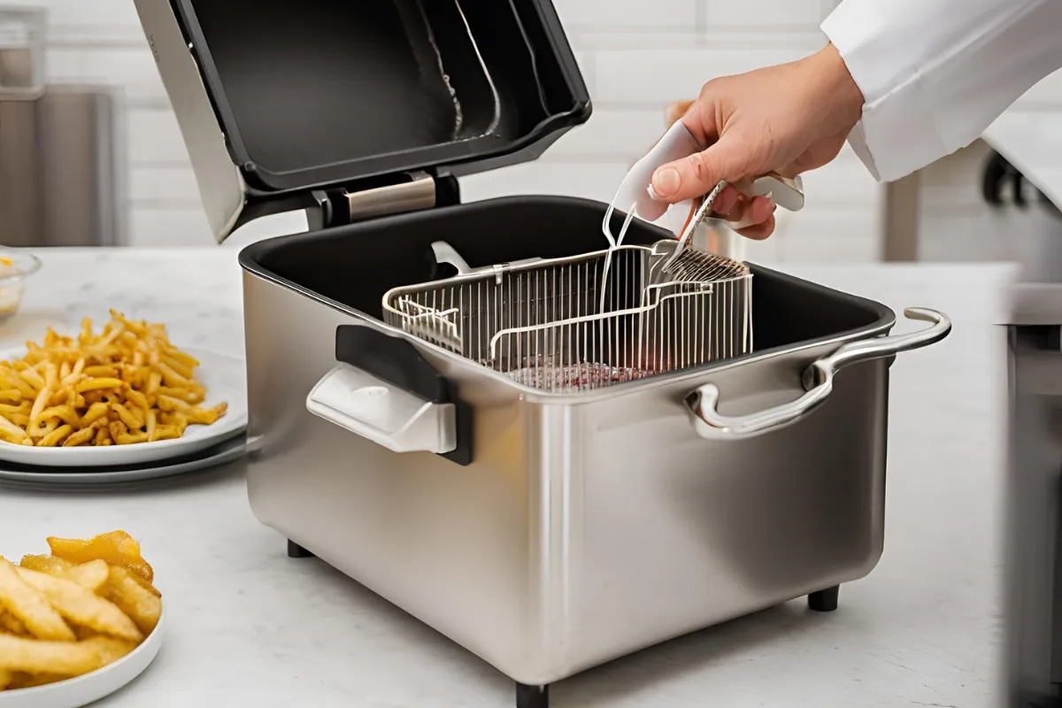 What temperature is the fryer set at for cooking filets tech